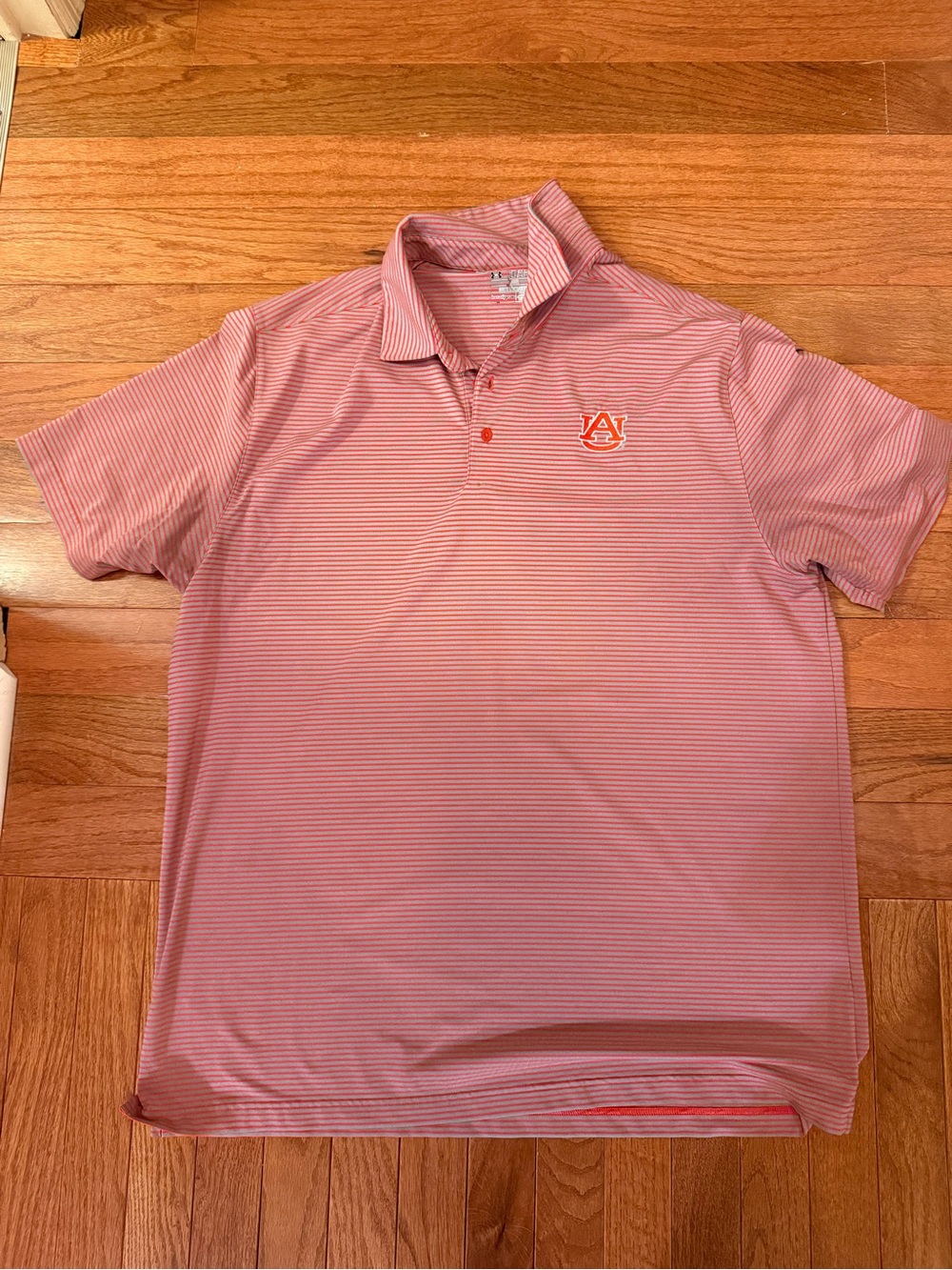Under Armour Orange and Gray Striped Polo with AU Logo
